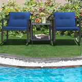 HAPPYGRILL 3-Piece Rocking Bistro Set Outdoor Patio Rocking Chairs with Coffee Table Rattan Wicker Furniture - Photo 4