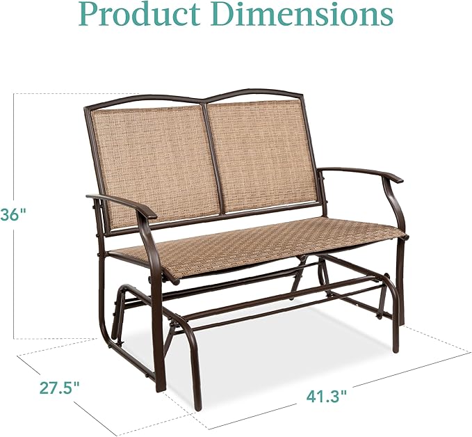 Best Choice Products 2-Person Outdoor Patio Swing Glider Steel Bench Loveseat Rocker for Deck, Porch w/Textilene Fabric - Photo 3