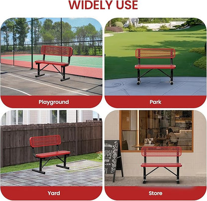 4 Feet Steel Park Bench for Outside, Outdoor Bench with Backrest & Portable Frame, Commercial Benches for Shopping Malls, Stores, Parks, Patios, Decks, Red
