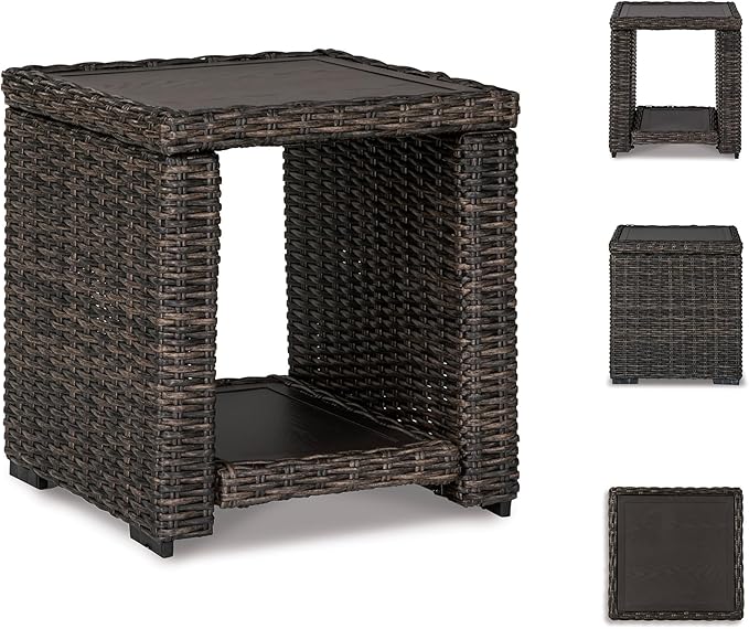 BOWERY HILL Square Patio End Table, 22.25 in H x 19.75 in W x 20 in D, All-Weather Resin Wicker with Rust-Proof Aluminum Frame, Brown Finish, Outdoor Table for Patio or Garden Use