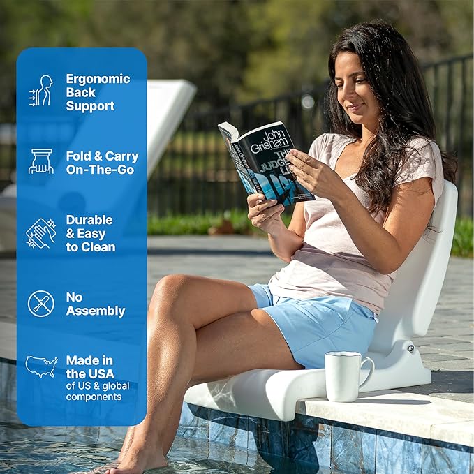 Step2 Vero Pool Lounger and Folding Adult Flip Seat Bundle, Outdoor/Indoor Waterproof Patio Furniture, Provides Back Support When Sitting, Made of Durable Plastic, White