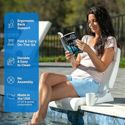 Step2 Vero Pool Lounger and Folding Adult Flip Seat Bundle, Outdoor/Indoor Waterproof Patio Furniture, Provides Back Support When Sitting, Made of Durable Plastic, White