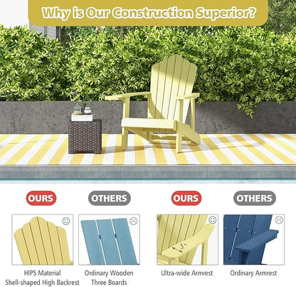 Tangkula Oversized Adirondack Chair, Patio Lounge Chairs w/Adjustable Cup Holder, HIPS Armchairs Slatted Chair, Outdoor Weather Resistant Fire Pit Chair for Deck Backyard Garden Porch (4, Yellow)