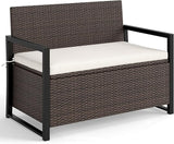 RELAX4LIFE Wicker Outdoor Bench with Storage - Rattan Deck Box w/Protective Liner for Pillows, Pool Supplies - Photo 1