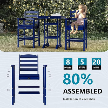 VINGLI Outdoor Bar Stools Set of 2, HDPE All-Weather Patio Bar Height Chairs Heavy-Duty Tall Adirondack Chairs for Backyard, Porch, Balcony and Poolside (Navy Blue)