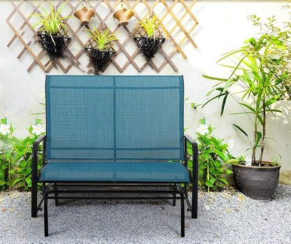 PHI VILLA Outdoor Glider Rocking Bench Chair Clearance for 2 Person, Patio Loveseat Gliders with 42" High Back for Outside Lawn Garden Deck, Blue
