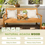 Greesum Outdoor Bench 2-Person Acacia Garden Chair Patio Porch Furniture with Foldable Small Table Plate for Deck, Yard - Photo 5