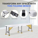 JungleA Folding Bench 6 FT 2 Pack 660lbs Plastic Portable Bench with Handle, Non-Slip Mat & Waterproof - Photo 5