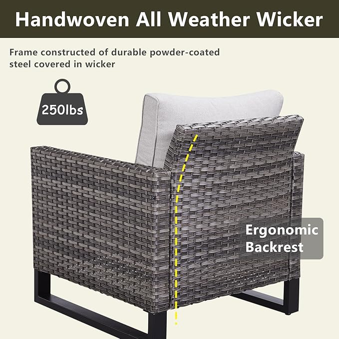 Wicker Outdoor Patio Furniture Set - 5 Piece Patio Conversation Set with 2 Wicker Armrest Chairs - Photo 4