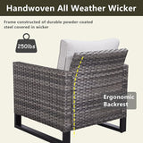 Rilyson Wicker Outdoor Patio Furniture Set - 6 Piece Patio Conversation Set with 2 Armrest Chairs, 2 Rattan Ottoman - Photo 5