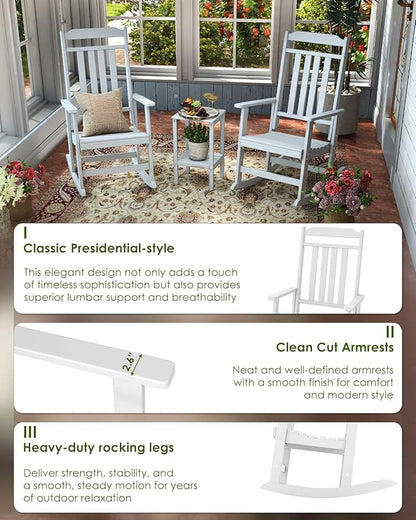 GREENVINES Outdoor-Rocking-Chair | HDPE Plastic | Patio Rockers | Porch Rocker Chairs | Oversized | High Back | Big & Tall | White