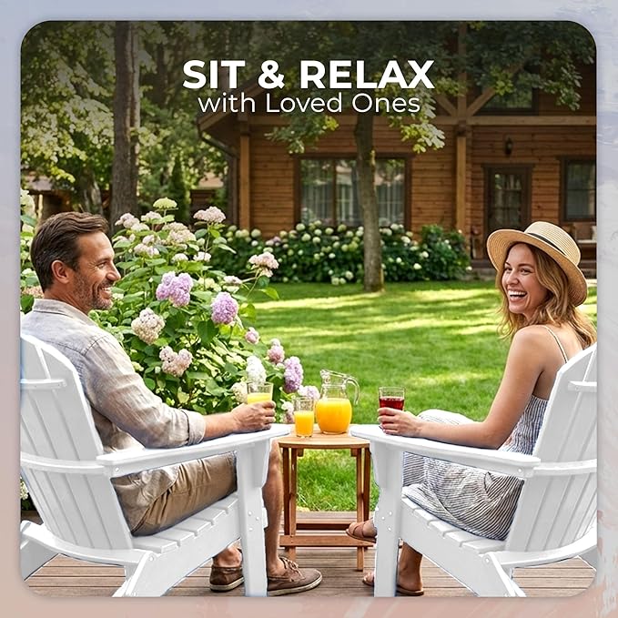 Ecommersify Folding Adirondack Chair with Cup Holder - (Bright White) - Heavy Duty Recycled Poly Lumber Folding Chair - Amish Crafted Outdoor Furniture - Made in USA