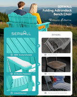 SERWALL Folding Adirondack Bench, HDPE All-Weather Adirondack Loveseat, 660 lbs Capacity - Photo 9