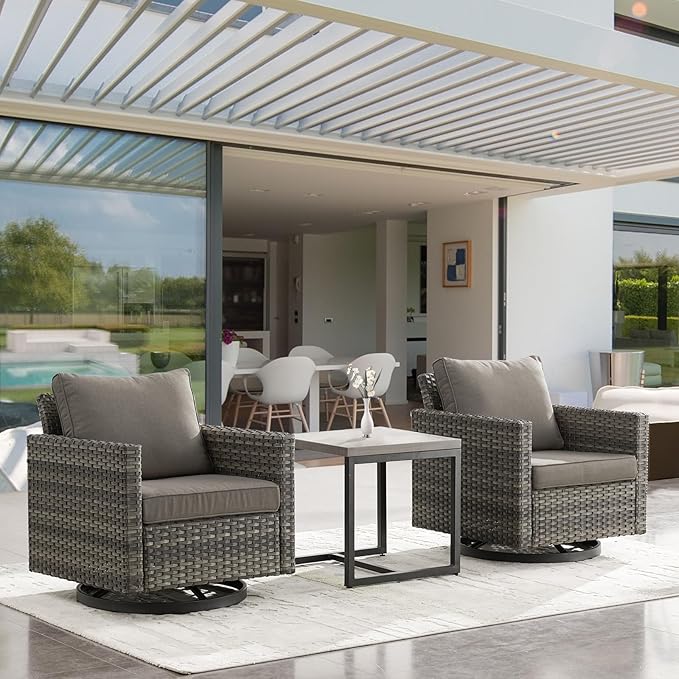 Outdoor Patio Swivel Rocker Chairs - 3 Piece Wicker Patio Furniture Bistro Swivel Rocking Chairs Set with Comfortable - Photo 6