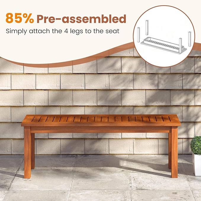 Tangkula Outdoor Wood Bench, 2-Person Backless Patio Garden Bench with Slatted Seat - Photo 8