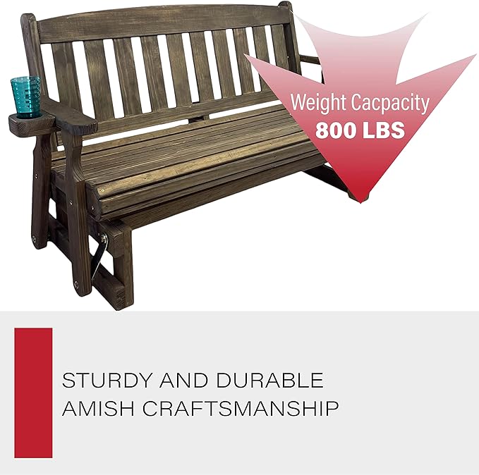 Amish Heavy Duty 800 Lb Mission Pressure Treated Porch Glider with Cupholders (4 Foot, Dark Walnut Stain) - Photo 5