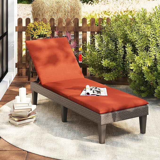 HAPPYGRILL Outdoor Chaise Lounge Chair Rattan Recliner Lounger with Removable Cushion & 3-Level Adjustable Backrest - Photo 2
