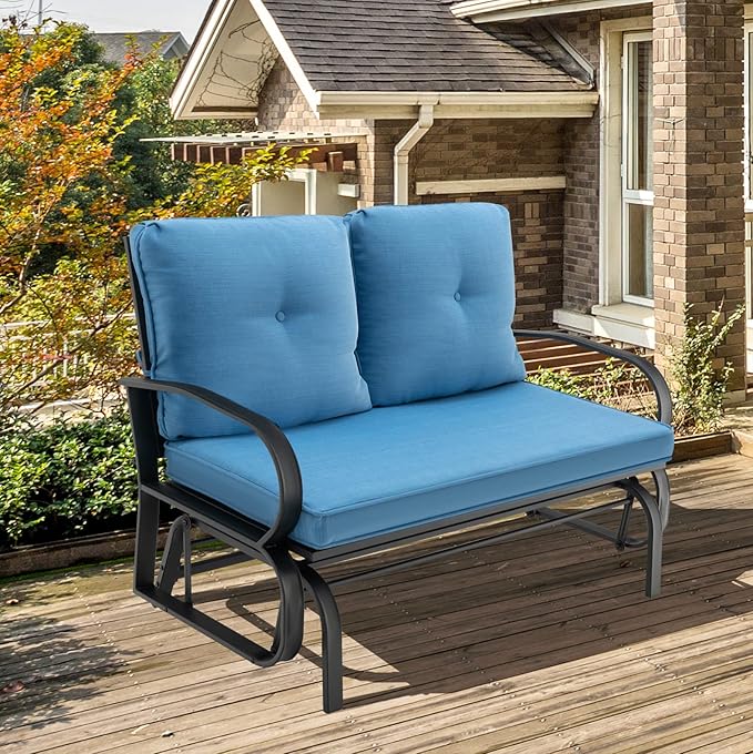 Giantex 2 Seats Glider Bench for Outside, Patio Glider Porch Loveseat w/Cushions & Powder Coated Steel Frame - Photo 8