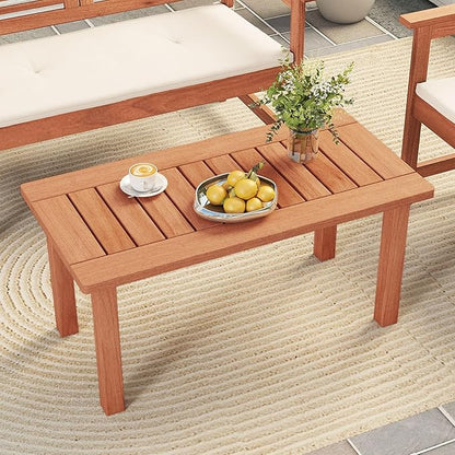 RELAX4LIFE Wood Outdoor Coffee Table - 35.5’’ Rectangular Small Patio Table with Slatted Tabletop, Indoor Outdoor Wooden Furniture for Outside Deck Poolside Backyard Garden Porch (Natural)