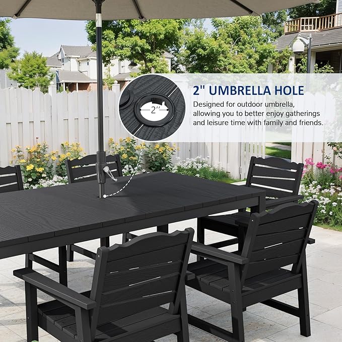 Outdoor Dining Table, Weatherproof 63" Rectangle HIPS Patio Dining Table for 6, with 2" Umbrella Hole, Outdoor Table for Backyard Deck Poolside, Black