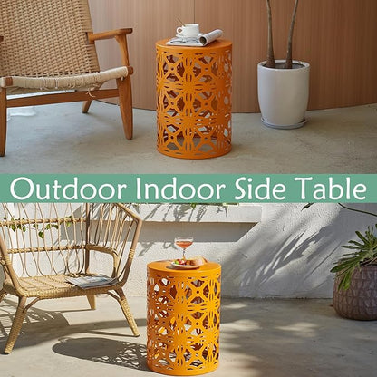 Y&M Patio Side Table,Indoor End Tables for Bedroom, Set of 3 Stacking Coffee Table for Living Room, Outdoor Decorative Garden Stool with Heavy Duty Metal Frame Modern Industrial Decor - Orange