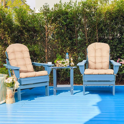 Adirondack Chair Set of 2 with Cushion & Cup Holders, HDPE Weather Resistant Folding Adirondack Chair for Adults, Outdoor Fire Pit Chairs for Patio/Porch/Swimming Pool/Garden (2, Blue)