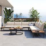 Modern Outdoor Sectional Sofa Set with Round Nesting Coffee Tables and Cushions, 6-Piece Patio Furniture Set for Porch - Photo 1