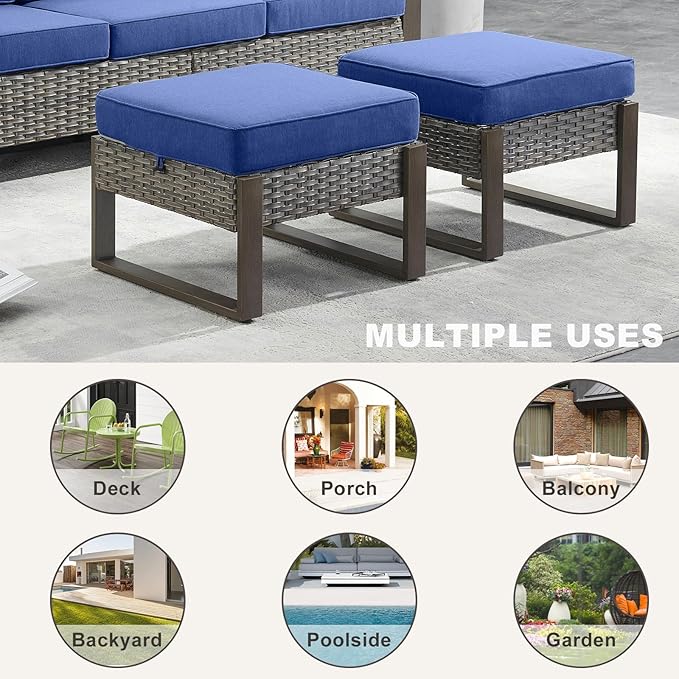 Rilyson Outdoor Ottoman Wicker Patio Footrest - 2 Piece Wicker Footrest Footstools Set with Sturdy Frame - Photo 4