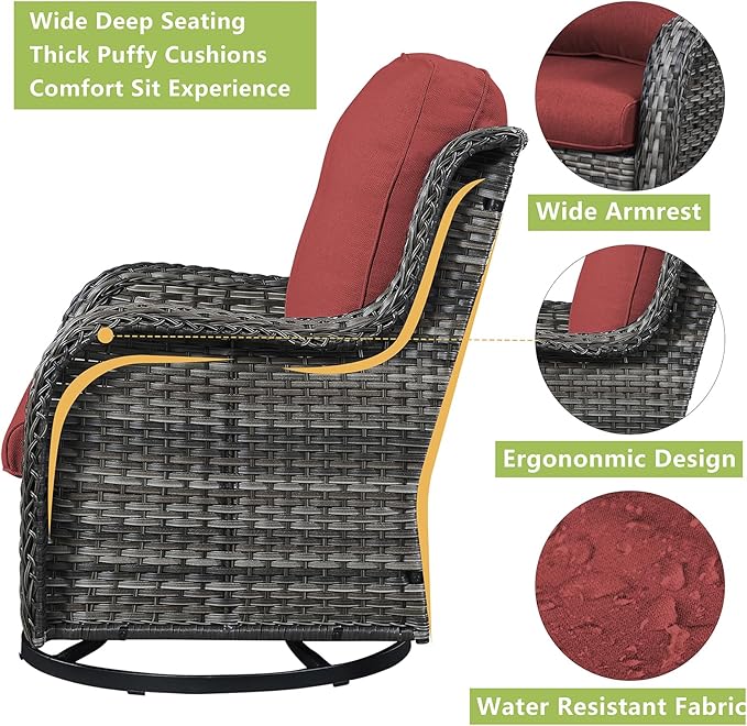 Rilyson Patio Chairs Rocking Swivel Chiar - 3 Piece Outdoor Wicker Patio Bistro Set Rattan Rocker Glider Chairs with - Photo 3
