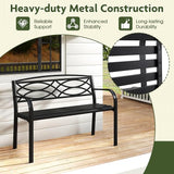 Giantex Outdoor Bench, 45.5” Patio Garden Bench with Backrest, Curved Armrests, Heavy-Duty Metal Frame, Slatted Seat - Photo 6