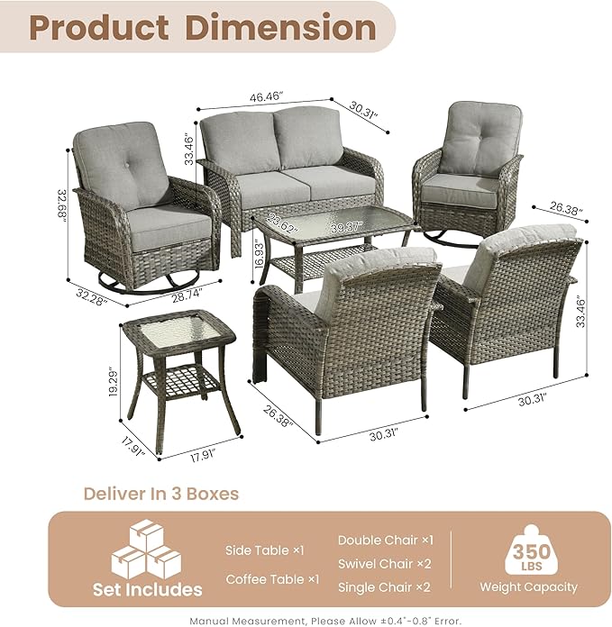 HOOOWOOO Patio Furniture Set, 7 Pieces Outdoor Conversation Set - Photo 7