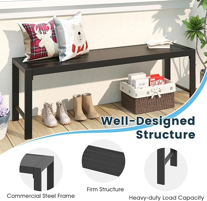 Outdoor Patio Backless Bench Set of 2, 51.2" All-Weather Long Metal Garden Bench Seat for Backyard, Porch,Lawn, Black