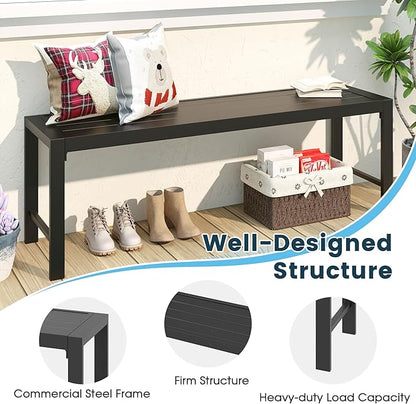 Outdoor Patio Backless Bench Set of 2, 51.2" All-Weather Long Metal Garden Bench Seat for Backyard, Porch,Lawn, Black