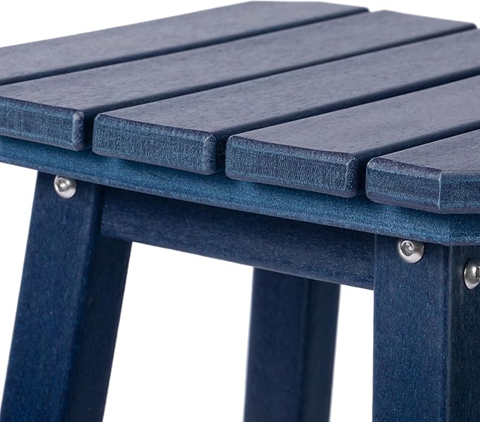 Costaelm 24" Height Outdoor Bar Stools, All-Weather Bar Stools, Adirondack Poly Patio Square Bar Stool for Patio, Deck, Kitchen Counter and Garden, Navy Blue