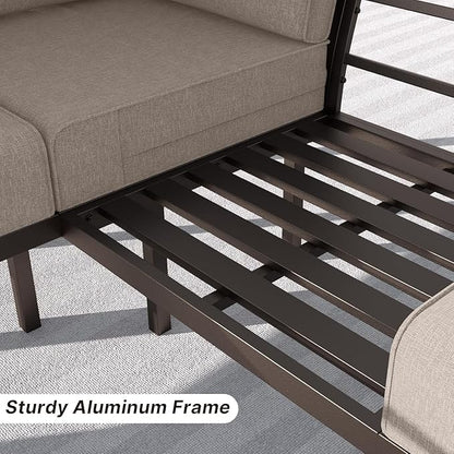 Gotland Aluminum Patio Furniture Set with Rectangular Coffee Table, Metal Patio Furniture with 5 Seats Waterproof 5.1'' Seat Cushions, Outdoor Sectional Patio Conversation Sets for Balcony Khaki