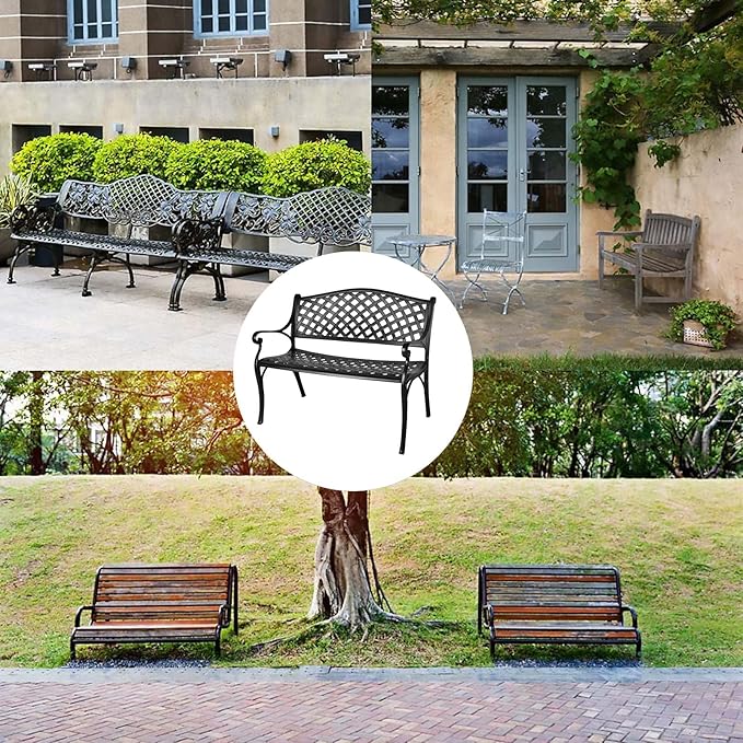 Outdoor Patio Garden Bench All-Weather Cast Aluminum Loveseats Park Yard Furniture Porch Chair Work Entryway Decor - Photo 4