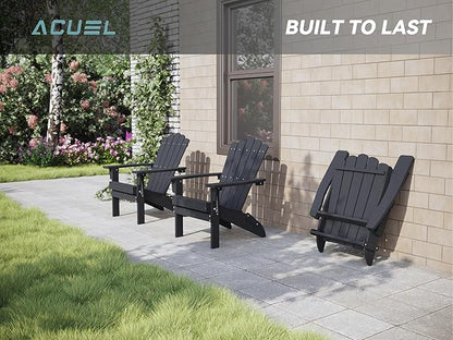 Folding HDPE Adirondack Chair Set of 2, Weather-Resistant Patio Chair with Wide Armrests & High Backrest, Fire Pit Chair for Garden, Backyard, Porch
