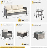ovios Patio Furniture Set, 7 Pieces Outdoor Wicker Sofa Couch with Swivel Rocking Chairs Glass Table Comfy Cushions - Photo 8