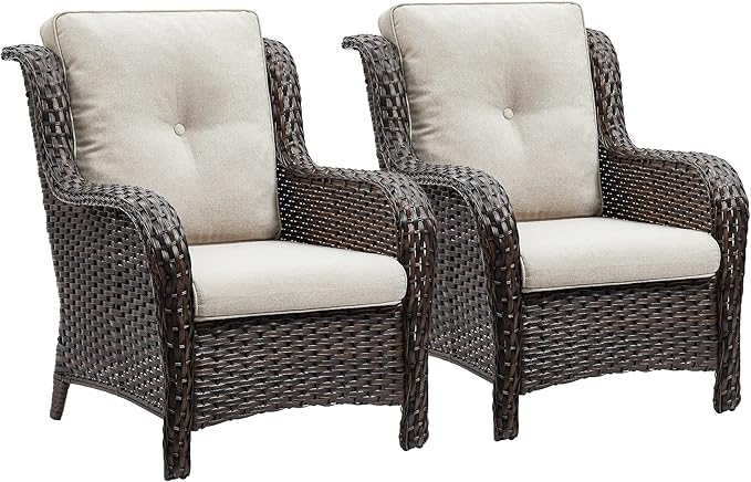 Rilyson Outdoor Wicker Patio Chairs Set of 2: Rattan Dining Chairs Porch Chairs Outdoor Club Chairs with high Back and - Photo 1