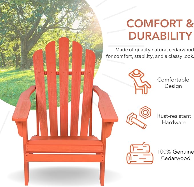 Shine Company Westport Wooden Adirondack Chair, Outdoor Patio Firepit Chairs, Back & Seat Pre-Assembled, Organic Pumpkin - Photo 2