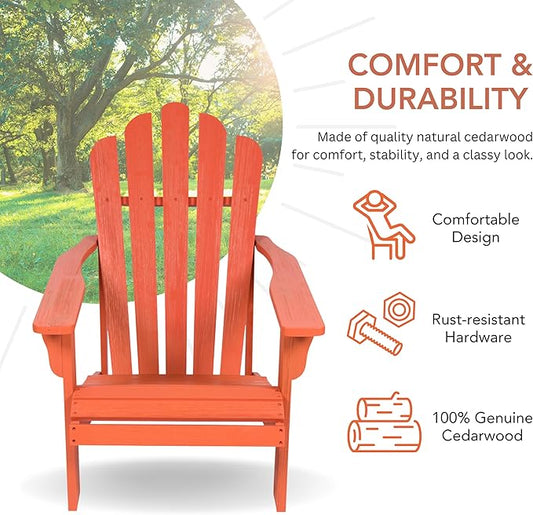Shine Company Westport Wooden Adirondack Chair, Outdoor Patio Firepit Chairs, Back & Seat Pre-Assembled, Organic Pumpkin