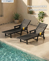 5-Position Adjustable Lounge Chair Outdoor Set of 2 with Umbrella, HDPE Outdoor Chaise Lounge with Cup Holder & Wheels - Photo 5