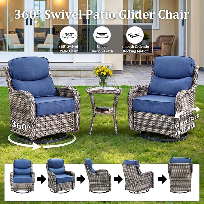 Luxury High Back Patio Furniture Set with 6-Inch Thick Cushions, 4-Pieces Outdoor Furniture with Swivel Chairs - Photo 4