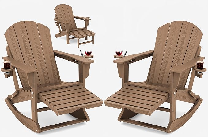 KINGYES Adirondack Rocking Chair Set of 2, Brown - Photo 1