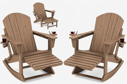KINGYES Adirondack Rocking Chair Set of 2, Brown