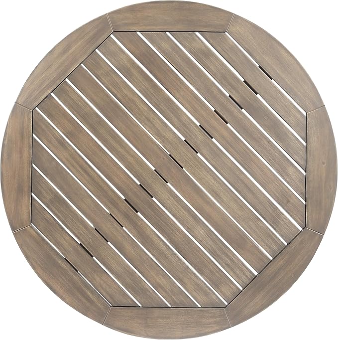 Merax Outdoor Coffee Table 27.5" Round Acacia Wood Patio Side Table, X-Shaped Base Support, Slat Tabletop Design, Grey