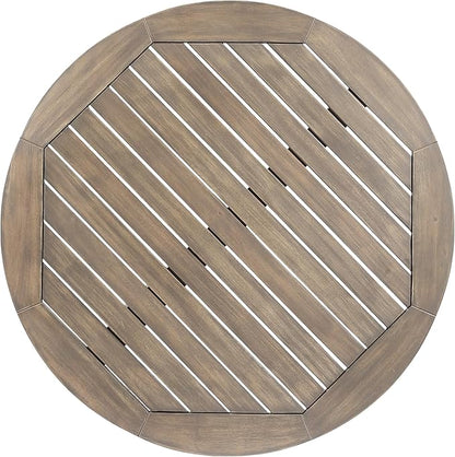 Merax Outdoor Coffee Table 27.5" Round Acacia Wood Patio Side Table, X-Shaped Base Support, Slat Tabletop Design, Grey