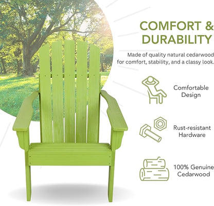 Shine Company Mid-Century Modern Wooden Adirondack Chair, Outdoor Patio Firepit Chairs, Back & Seat Pre-Assembled, Lime Green