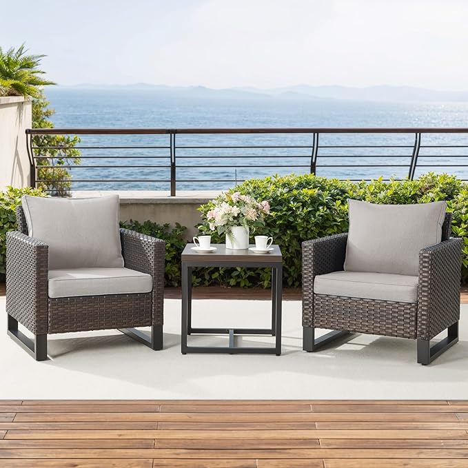 Rilyson Wicker Outdoor Patio Chairs Set - 3 Piece Rattan Patio Furniture Bistro Chairs Set with Waterproof Wicker - Photo 9