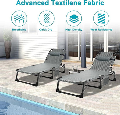 ABORON 2PK Heavy Duty Tanning Chair, 5-Gear Outdoor Folding Chaise Lounge Chair with Cushion,Portable Beach Lounge Chair for Outdoor Sunbathing Patio Pool Lawn Deck Poolside, Royal Blue-2pc
